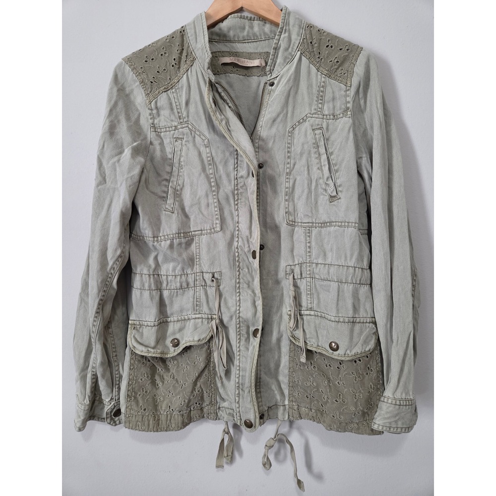 Max Jeans Women Sage Green Tencel Eyelet Lace Utility Field Jacket Small